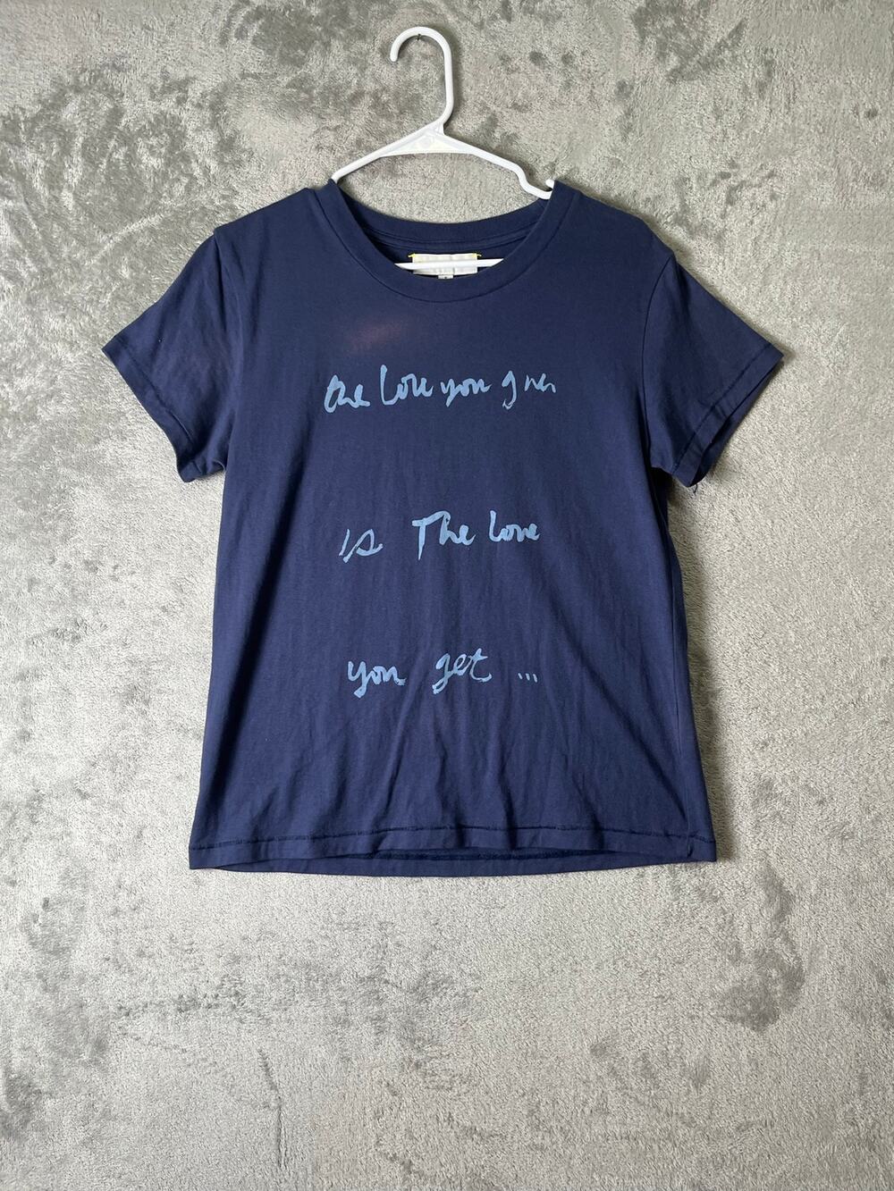 Kerri Rosenthal Navy Graphic Quote Crewneck Cotton T Shirt Short Sleeve Small